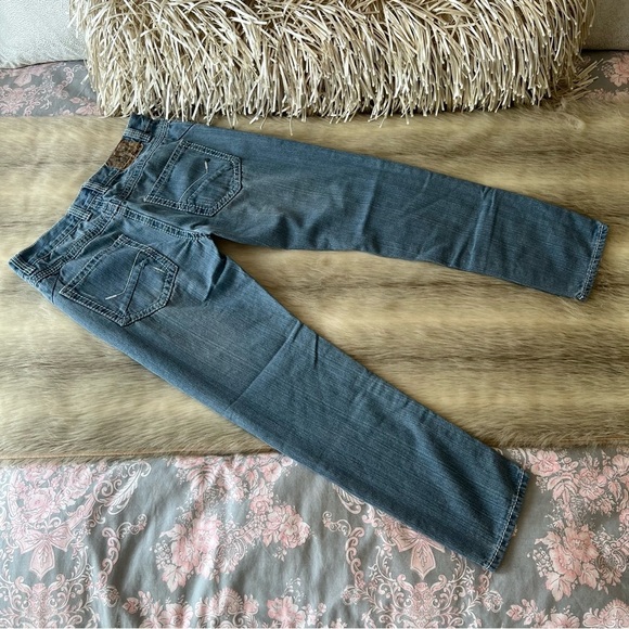 M. GORDON Jeans W34xL30 Distressed Holes Light Wash Stretch White Stitching - Picture 4 of 14